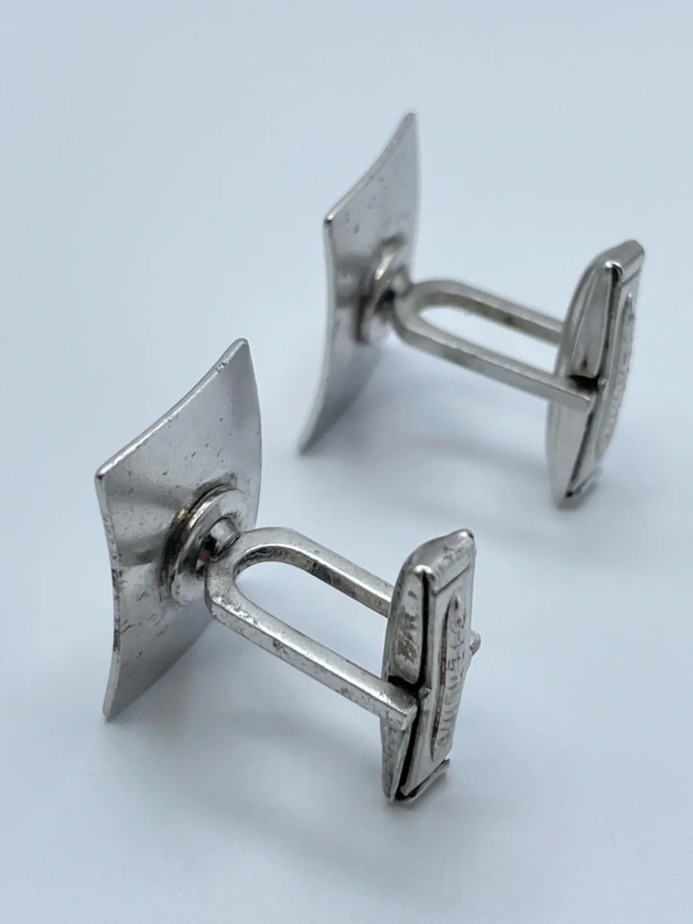 925 Sterling Silver Engraved Rectangle Cufflinks Vintage Minimalist Timeless